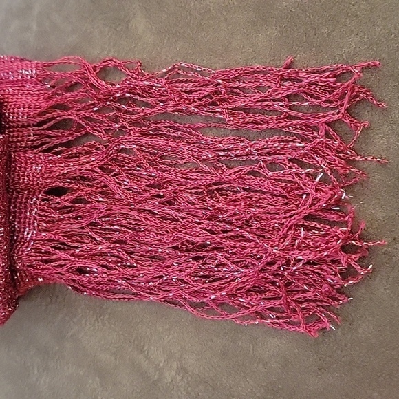 3/$30 VTG Fuscia Metallic Silver Long Skinny Fringe Disco Sash Scarf - Picture 3 of 6